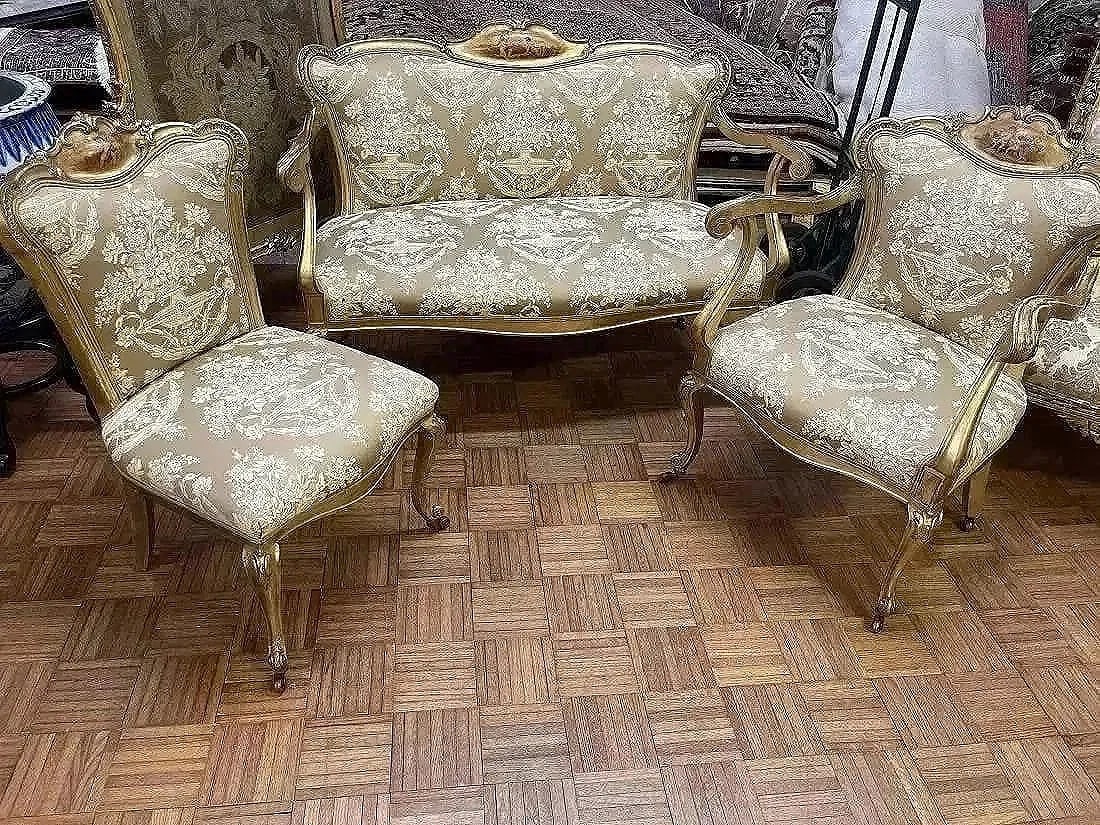 Important Antique French Louis XVI Sofa & chairs: Important Antique French Louis XVI Sofa Settee , Arm chair & chair. Hand painted cherubs , hand carved carved and gilded. All from the same set