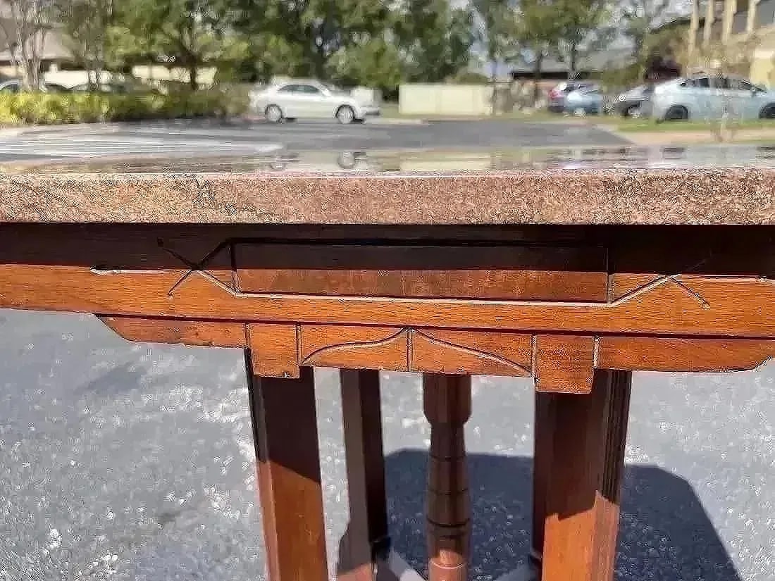 A Victorian Walnut Table with Marble Top - 3