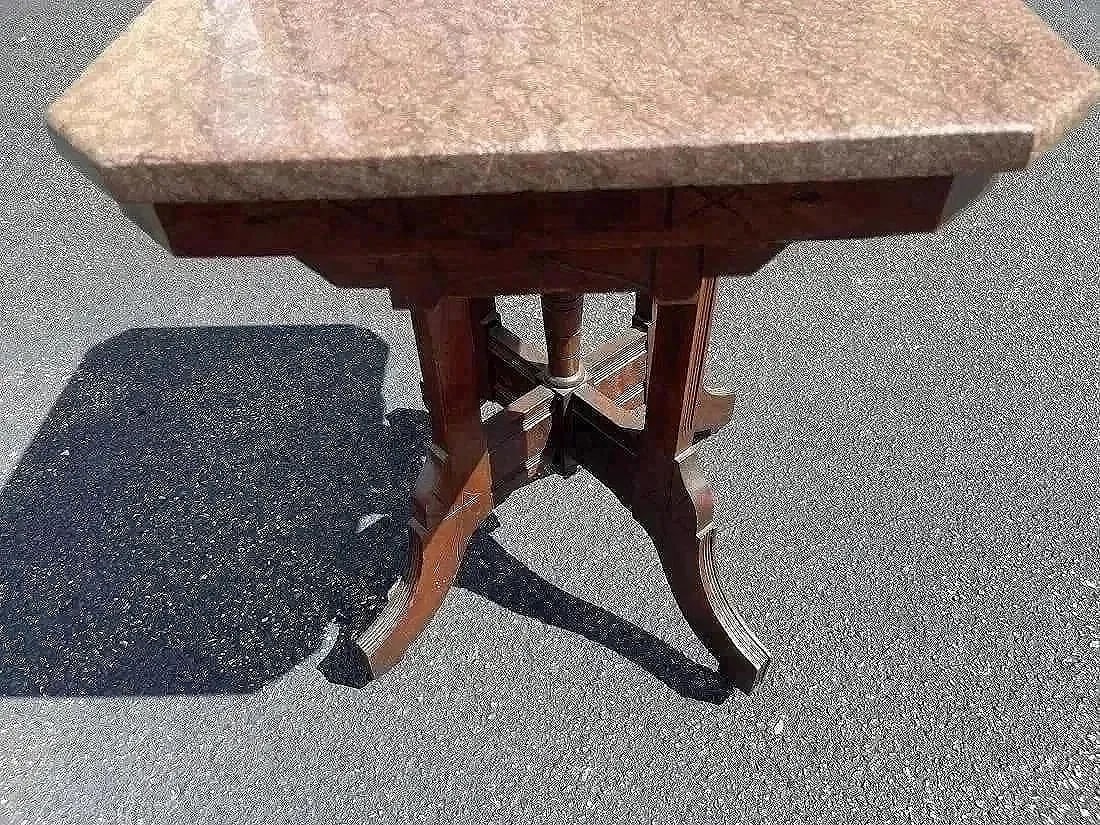 A Victorian Walnut Table with Marble Top - 6