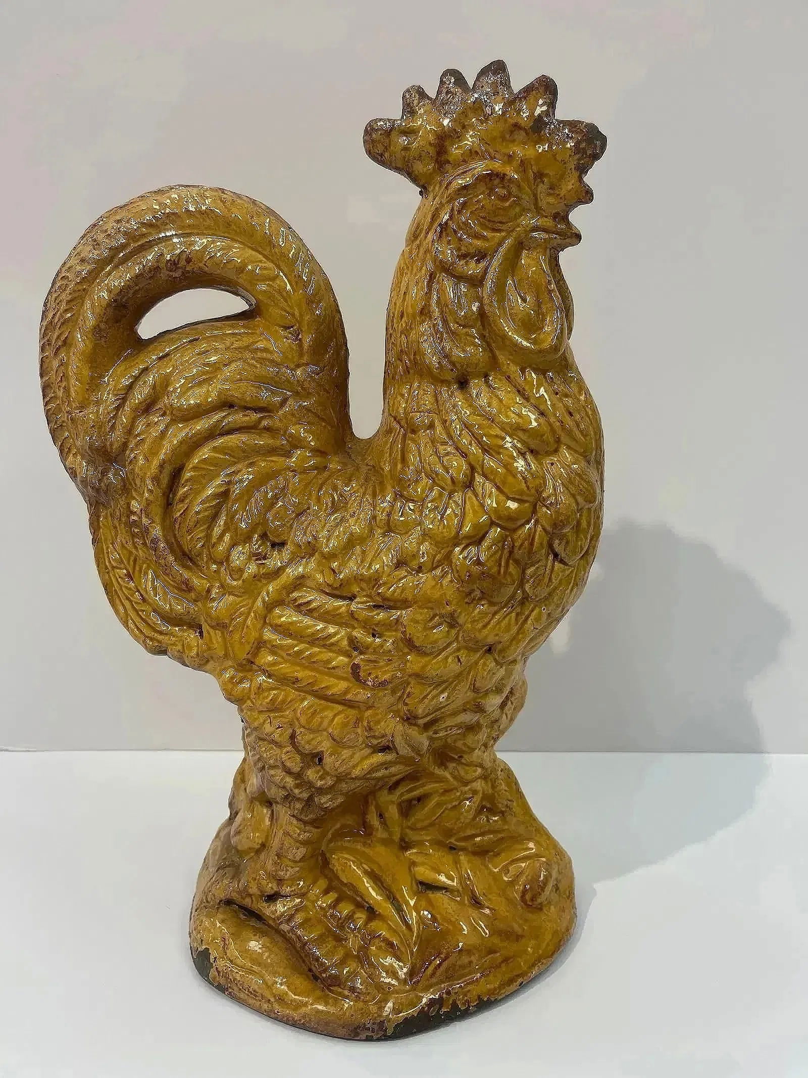 Italian glazed pottery rooster statue - 3