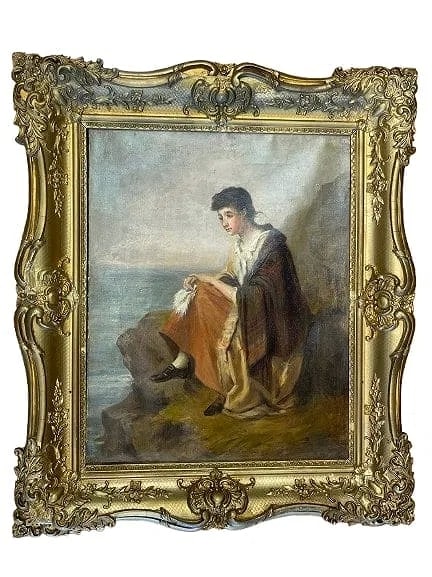 Antique English Scottish oil on Canvas signed J. Myles facd ?: Antique English Scottish oil on Canvas signed J. Myles facd. Frame measuring 24 inches wide by 28 1/4 inches long. The sight measures 16 inches wide by 20 1/4 inches long. A portrait painting of a