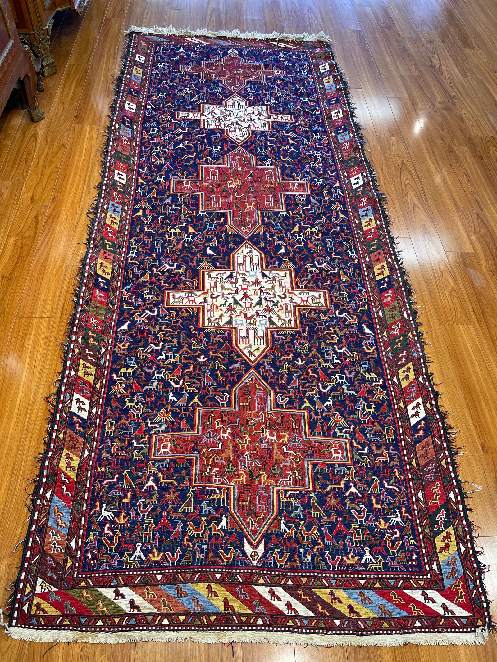 A Persian Qashqai Soumak flat woven tribal wide runner rug (1 of 16)