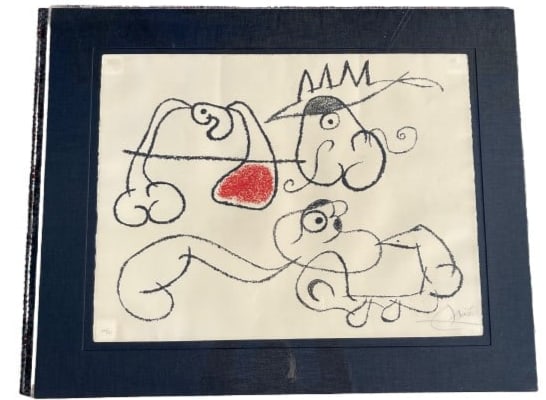 JOAN MIRO (1893-1983) UBU AUX BALEARES Lithograph Pencil Signed & Numbered: Joan Miro(1893-1983) lithograph plate number 22 of Ubu Aux Baleares portfolio.Pencil signed lower right & numbered 109 of 120. The sight & sheet size is 20 inches wide by 26 inches long and the plexi