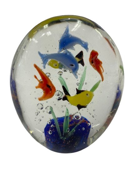 European art Glass Aquarium Paperweight: European art Glass sea life aquarium Paperweight.