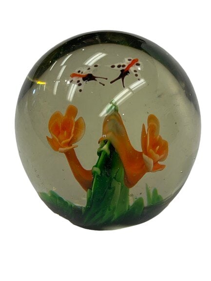 European art Glass butterflies Paperweight: European art Glass butterfly & flowers Paperweight