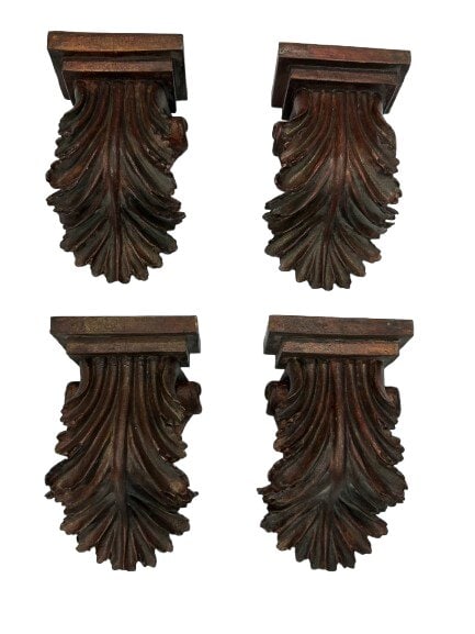 Group of Four Corbels Wall Bracket & Wall Hanging: Group of Four Corbels Wall Bracket & Wall Hanging each measuring about 7 inches long 4 inches wide.