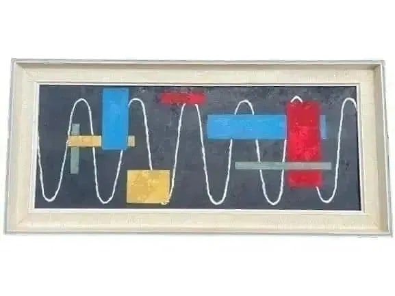 Burgoyne Diller (1906-1965) abstract geometric contemporary Oil Painting: Burgoyne Diller (1906-1965) oil on canvas, titled Wave Theme circa 1962. old abstract geometric contemporary Oil Painting with a recently discovered hand written label on the stretcher.From the ESTATE