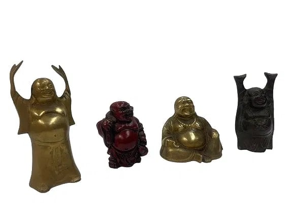 A collection of Four Buddha statues: A collection of Four Buddha statues. Four Happy Buddha statues made in brass, metal and resin.