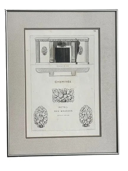 A French Bronze Architectural detail Engraving on Paper: A French Bronze Architectural detail Engraving on Paper numbered 79 on the upper right corner. Glass covered frame measuring 18 inches wide by 23 inches long. sight measures 11 1/2 inches wide by 17