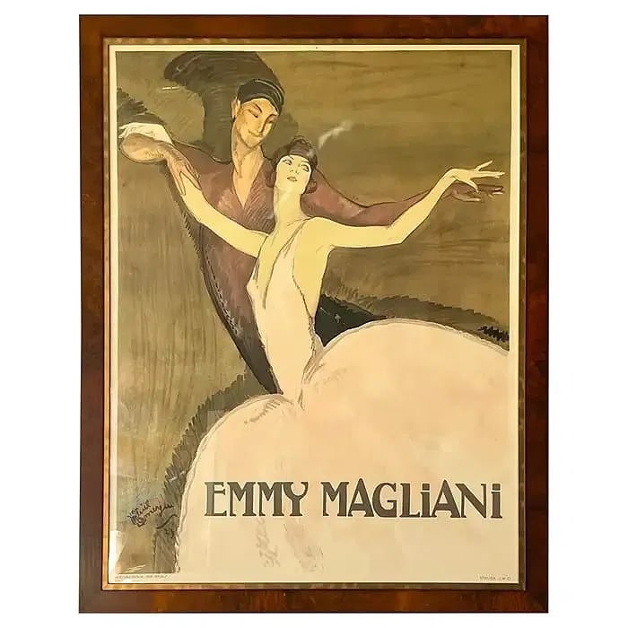 A Massive Emmy Magliani Poster by Jean Gabriel Domergue: Jean Gabriel Domergue (1889-1962) EMMY MAGLIANI Rive Gouche Lithograph Poster in colors. Printed postumusly in 1998 in Paris France. Beautifully framed measuring 47 inches wide by 60 inches long.