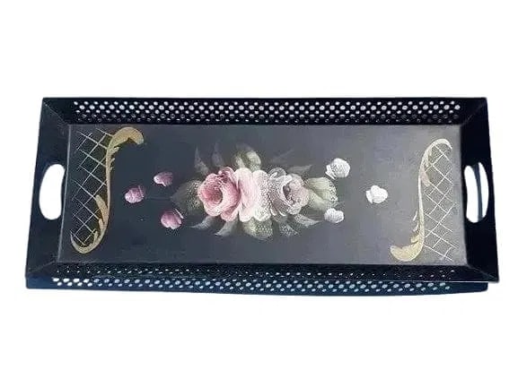 A large hand painted serving tray: A large hand painted tray signed. Measures 16 inches wide by 22 inches long.