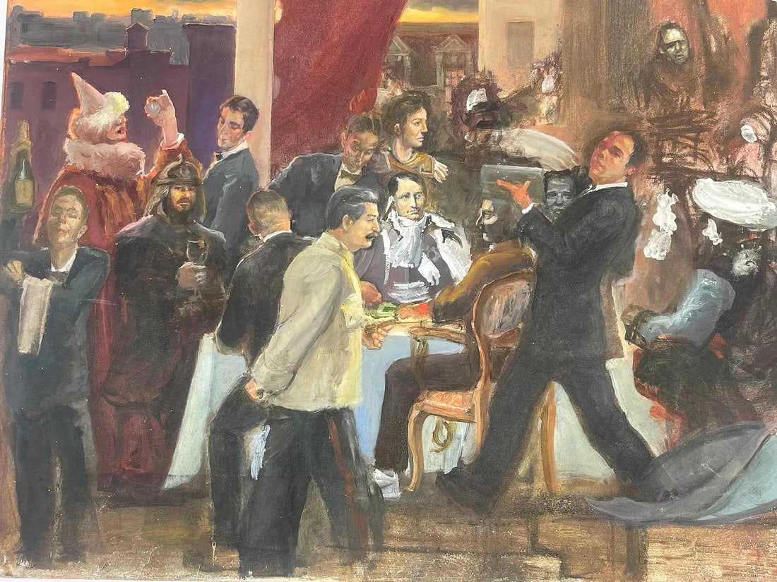 A portraiture painting of old political figures oil & acrylic on canvas: An oil & acrylic on canvas painting of old leaders & political figures portraits by an UNKNOWN artist.A well executed painting by a great hand measuring 14 inches wide by 20 inches long. a solid and