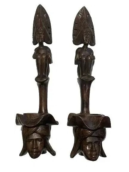 Pair of African Wood hand carved decorative statues (1 of 13)