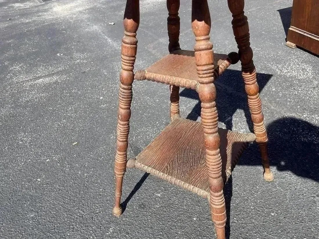 Antique Oak Square Table - 6