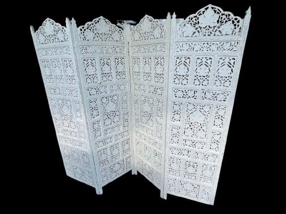 Old Hand carved Anglo Indian Mughal Four-panel Screen from India (1 of 12)
