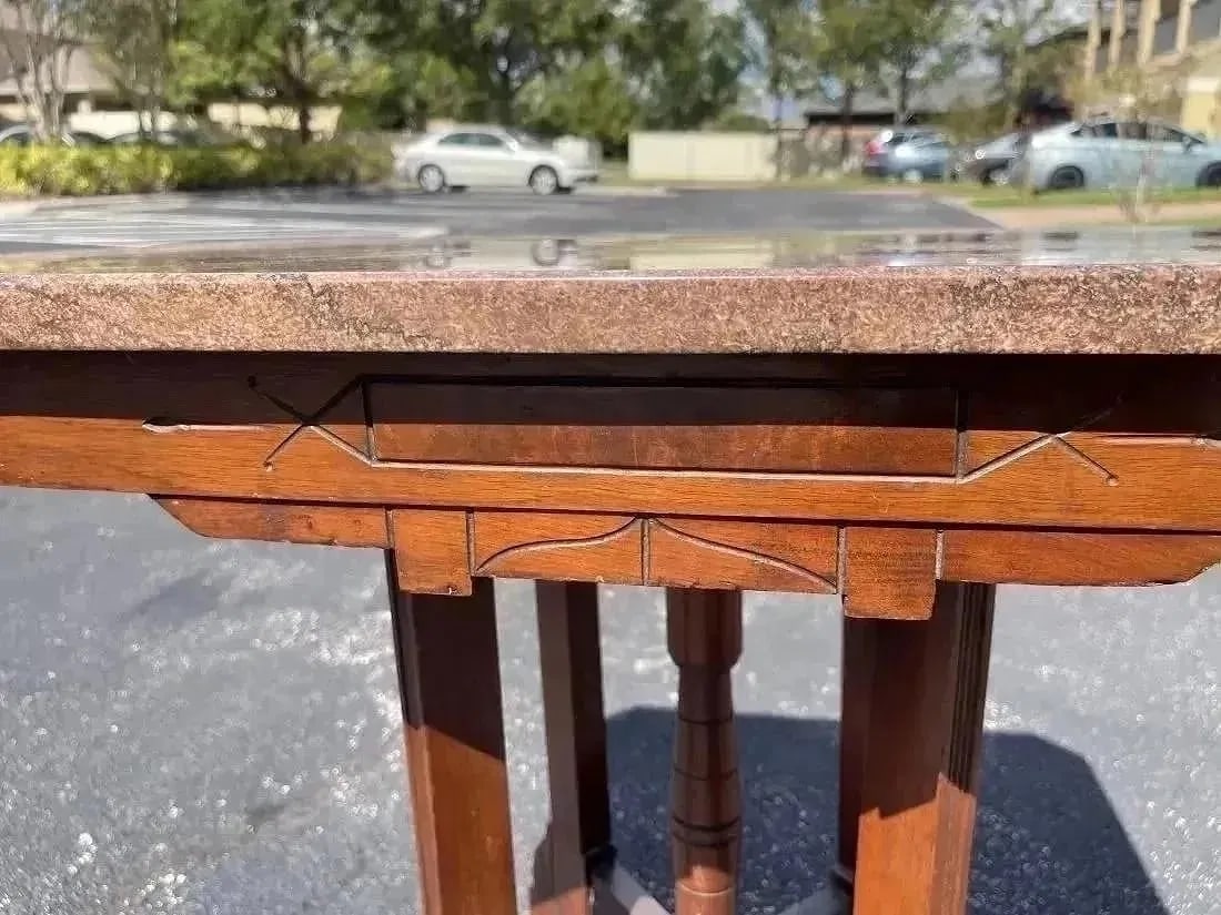 A Victorian Walnut Table with Marble Top - 10