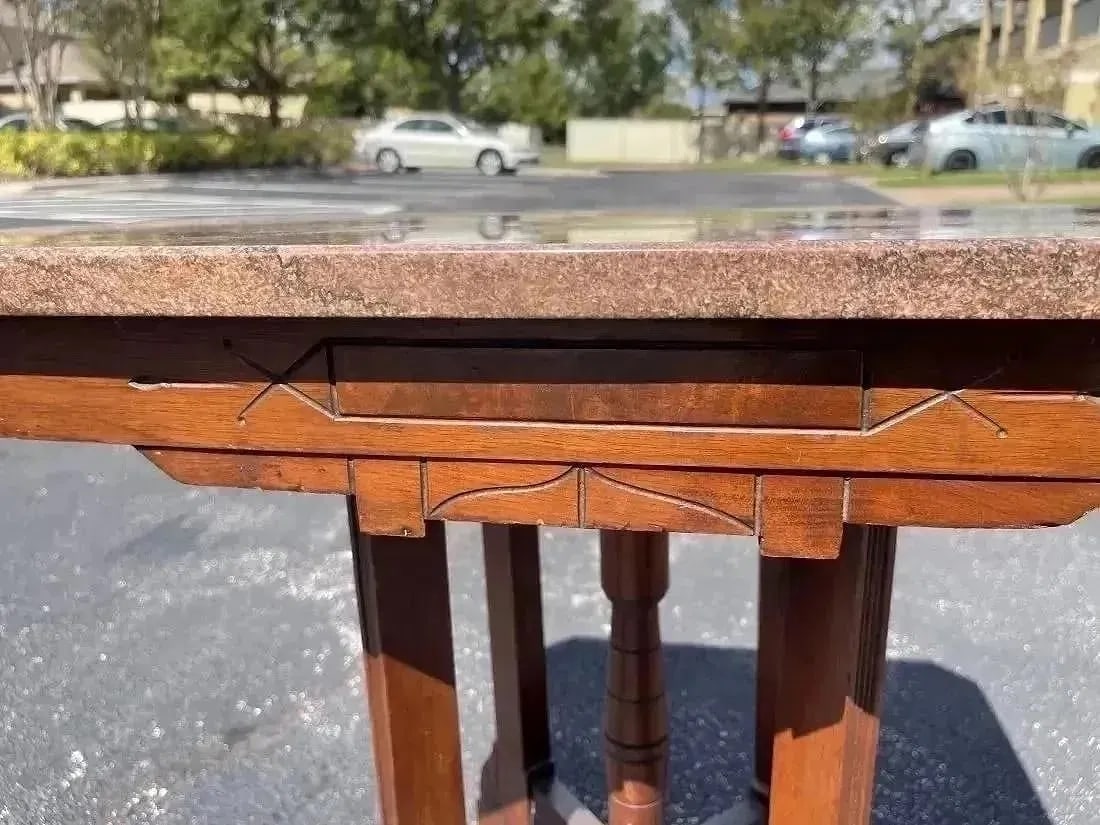 A Victorian Walnut Table with Marble Top - 3