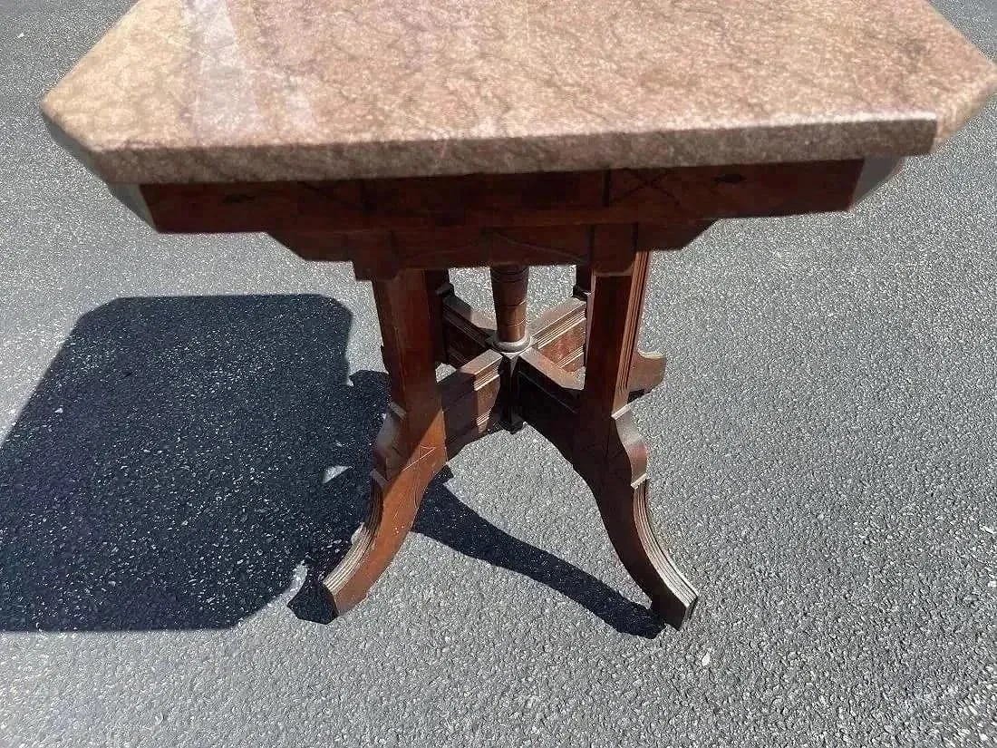 A Victorian Walnut Table with Marble Top - 6