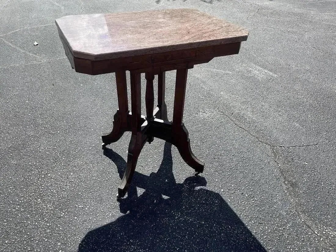 A Victorian Walnut Table with Marble Top - 7