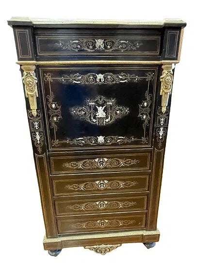 Antique European Boulle secretary cabinet with mother of pearl & brass inlays (1 of 20)