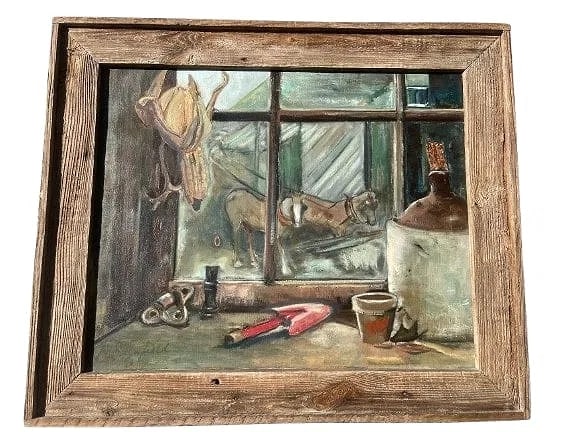 Large Oil on Canvas painting by an unknown artist: Large Oil on Canvas painting by an unknown artist. Illegibly signed oil painting measuring Framed 31 inches wide by 36 3/4 inches long.Sight measuring 24 inches wide by 30 inches long.