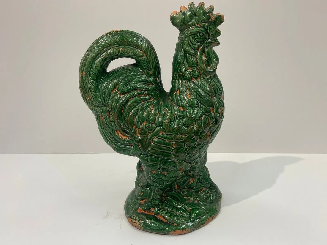 Italian glazed pottery rooster statue - 2