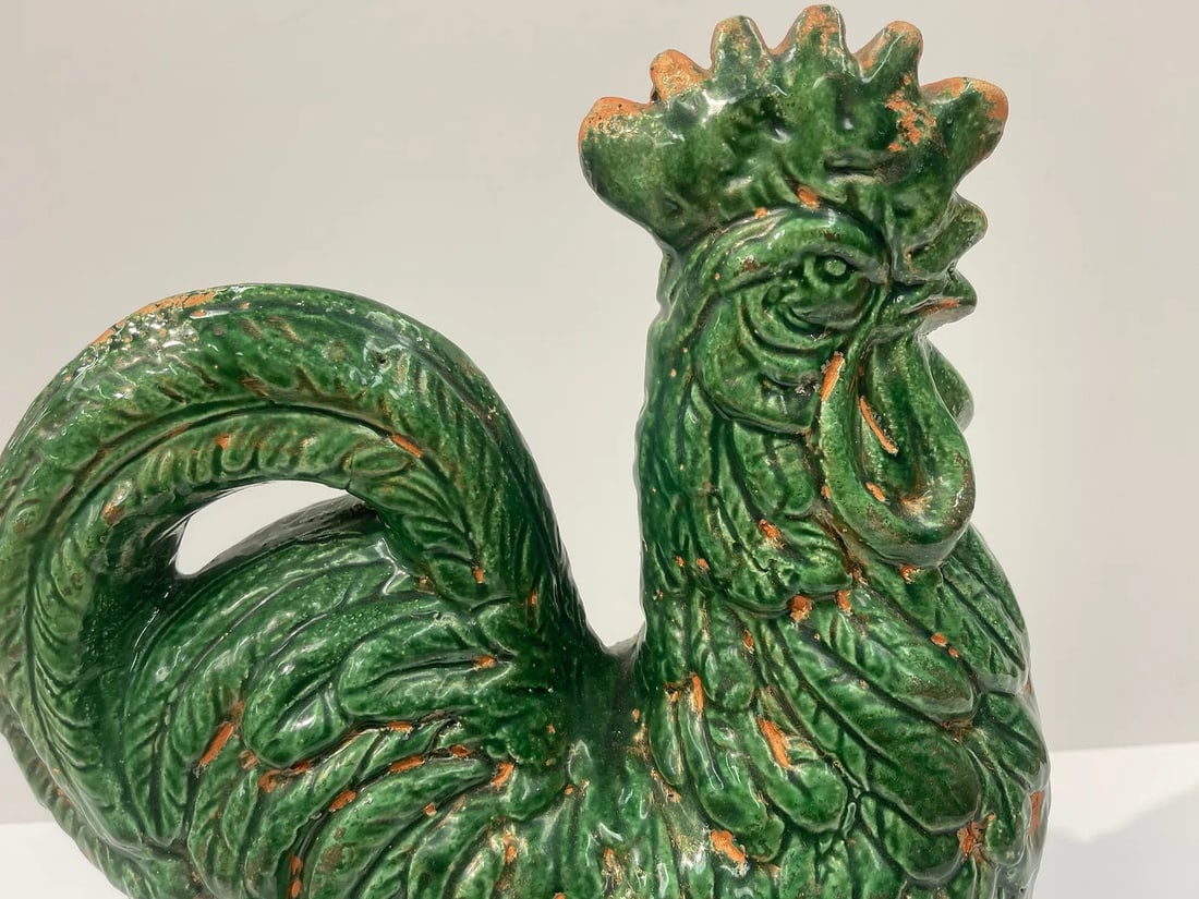 Italian glazed pottery rooster statue - 3
