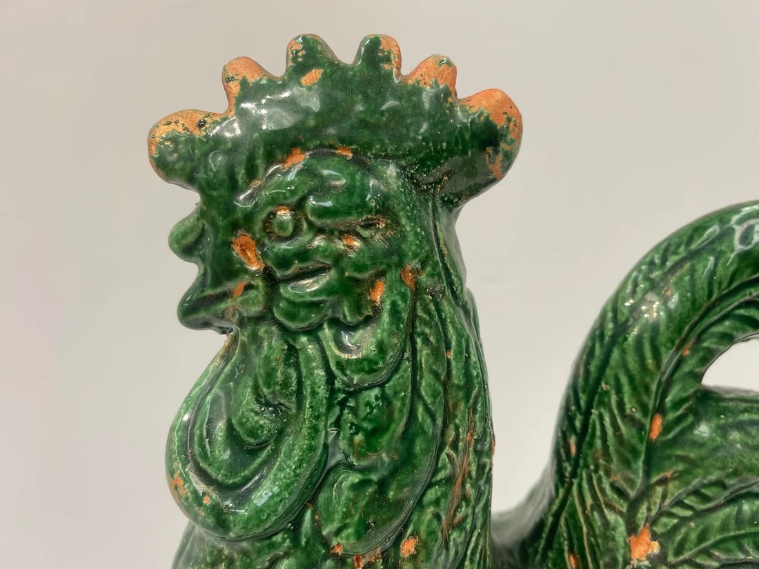 Italian glazed pottery rooster statue - 5