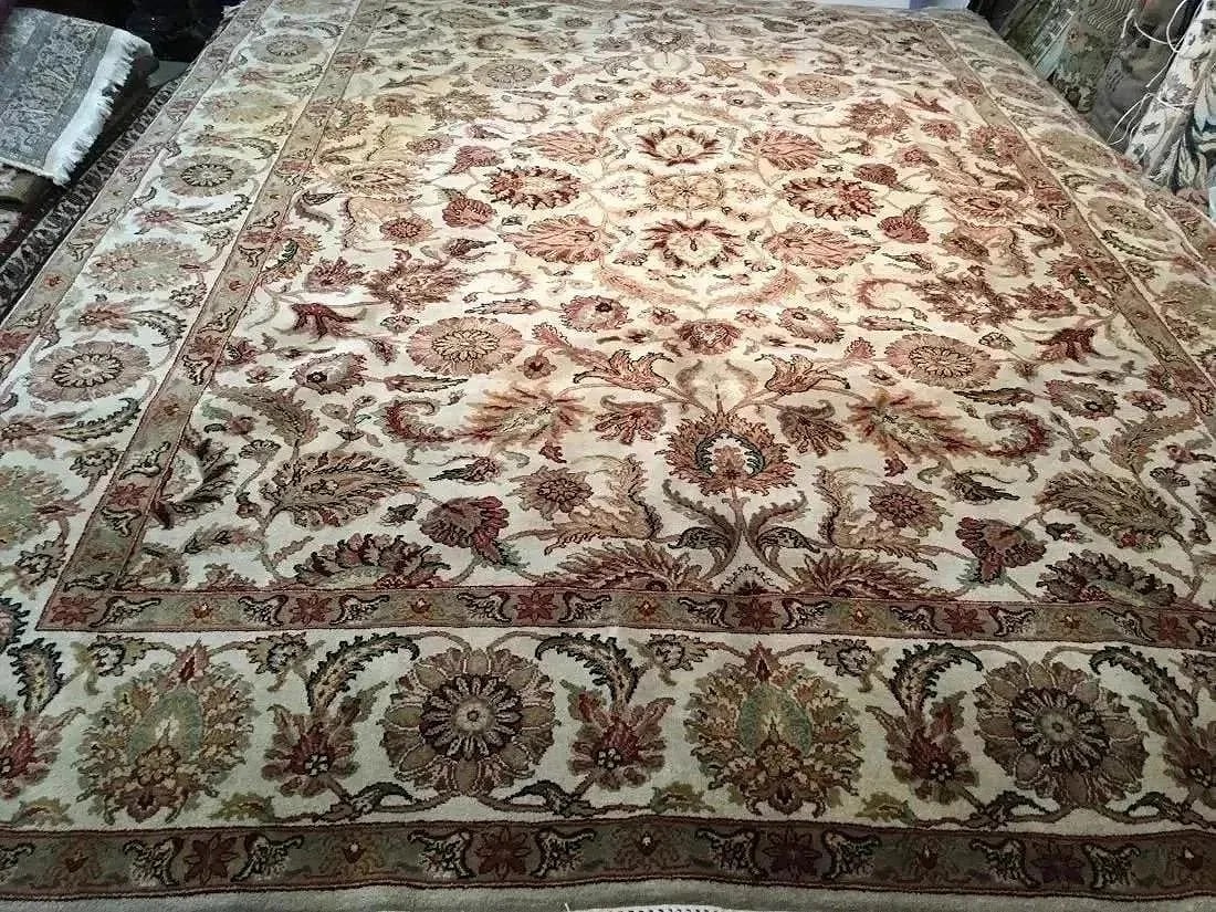 Indian Kashan room size Rug: A handwoven Indian Kashan room size Rug measuring 8 feet 11 inches by 11 feet 9 inches long.