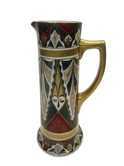 Antique Austrian Hand Painted large Porcelain Alhambra pitcher urn: Antique Austrian Hand Painted large Porcelain Alhambra pitcher urn measuring 14 3/8 inches tall. A beautiful hand painted and gold painted stamped in the bottom by the makers hall mark.