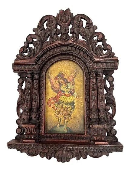 A Peruvian Retablo framed Cuzco school oil painting of an Archangel (1 of 11)