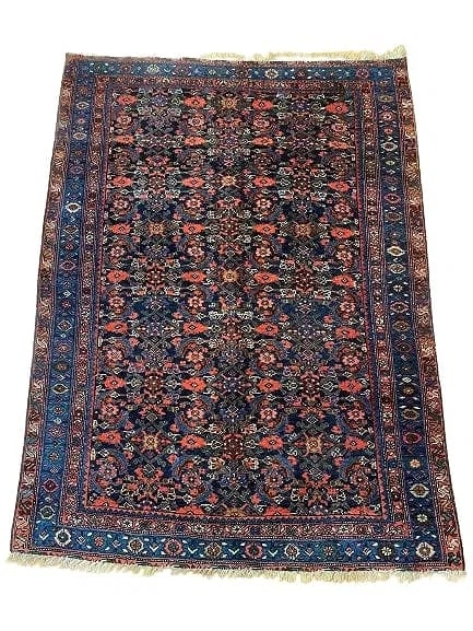 Antique Persian Bijar rug: Antique Persian Bijar Kurdish Tribal rug measuring 3 feet 10 inches by 5 feet 10 inches long. A highly detailed tribal Bijar Herati pattern wool on wool hand knotted rug.