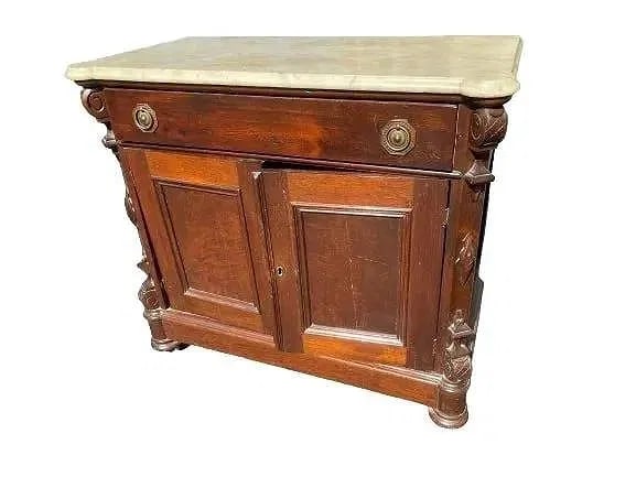 Antique Marble Top Cabinet: Antique Marble Top Cabinet Measuring 36 inches long x 18 inches wide x 32 inches tall.