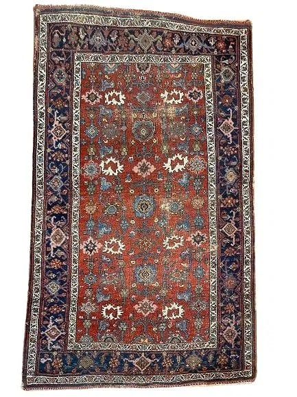 Antique Persian Bijar scatter size rug: Antique Persian Bijar scatter size rug measuring 3 feet 8 inches wide by 6 feet long. A 19th century wool on wool genuine Persian Kurdish Bijar /Bidjar all over pattern rug