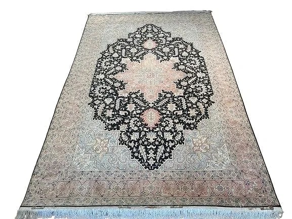 Persian Tabriz Heriz wool & silk handwoven Rug: Persian Tabriz Heriz wool & silk handwoven Rug measuring 6 feet 8 inches by 10 feet 5 inches. Wool & silk highlights on a cotton foundation genuine Persian Tabriz finely woven hand made rug.
