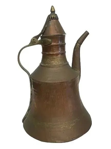 Old Turkish Copper Coffee pot ewer: Old Turkish Copper Coffee pot ewer. Hand hammered copper Turkish kettle with a brass handle. standing 14 1/2 inches tall. A unique decorative object.