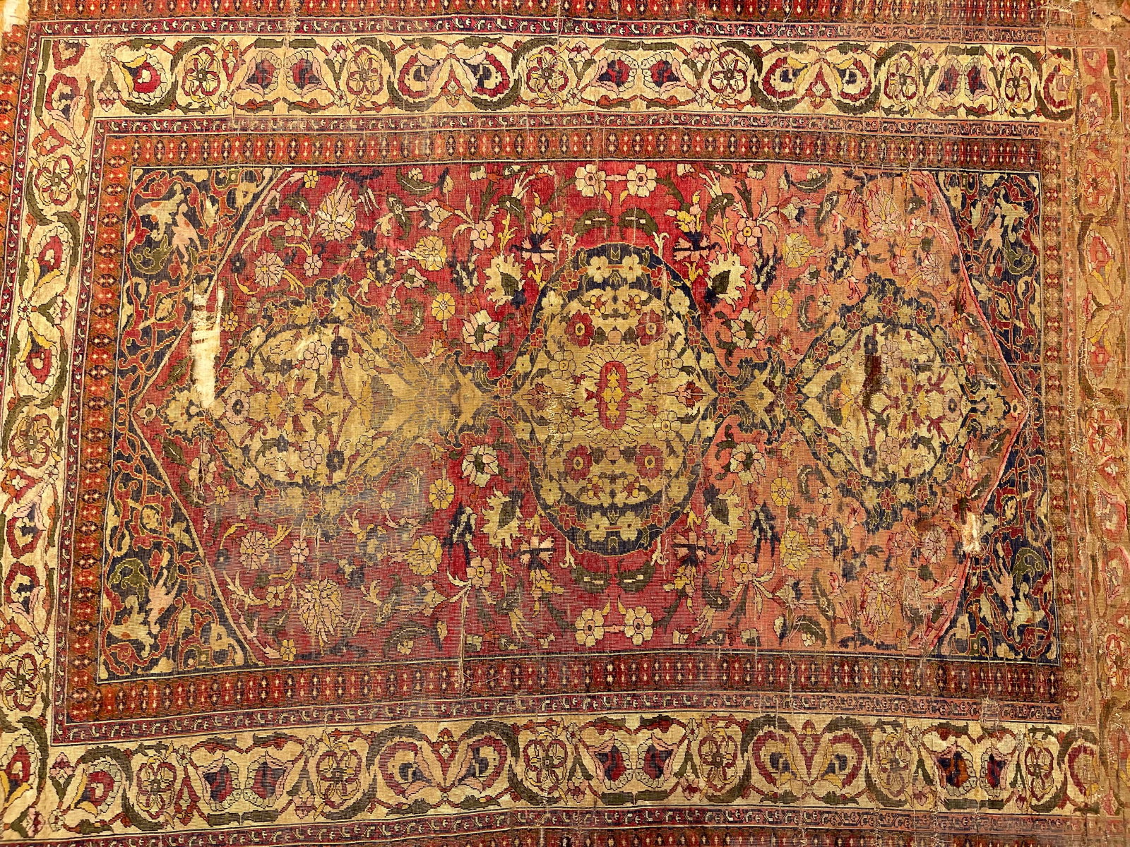 Antique 18th century Turkish Silk rug: Antique 18th Century Turkish Silk rug measuring 4 feet 2 inches by 5 feet 9 inches long.An important finely woven pure silk rug in a fragmented condition. Note to buyers: please read the condition rep