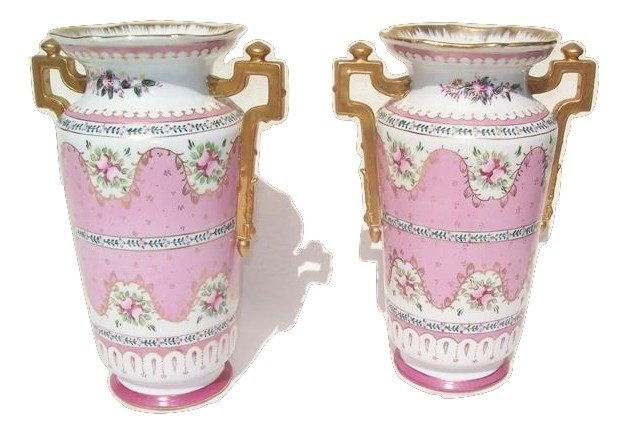 Pair of vintage Limoges porcelain urns 14" inches tall (1 of 10)