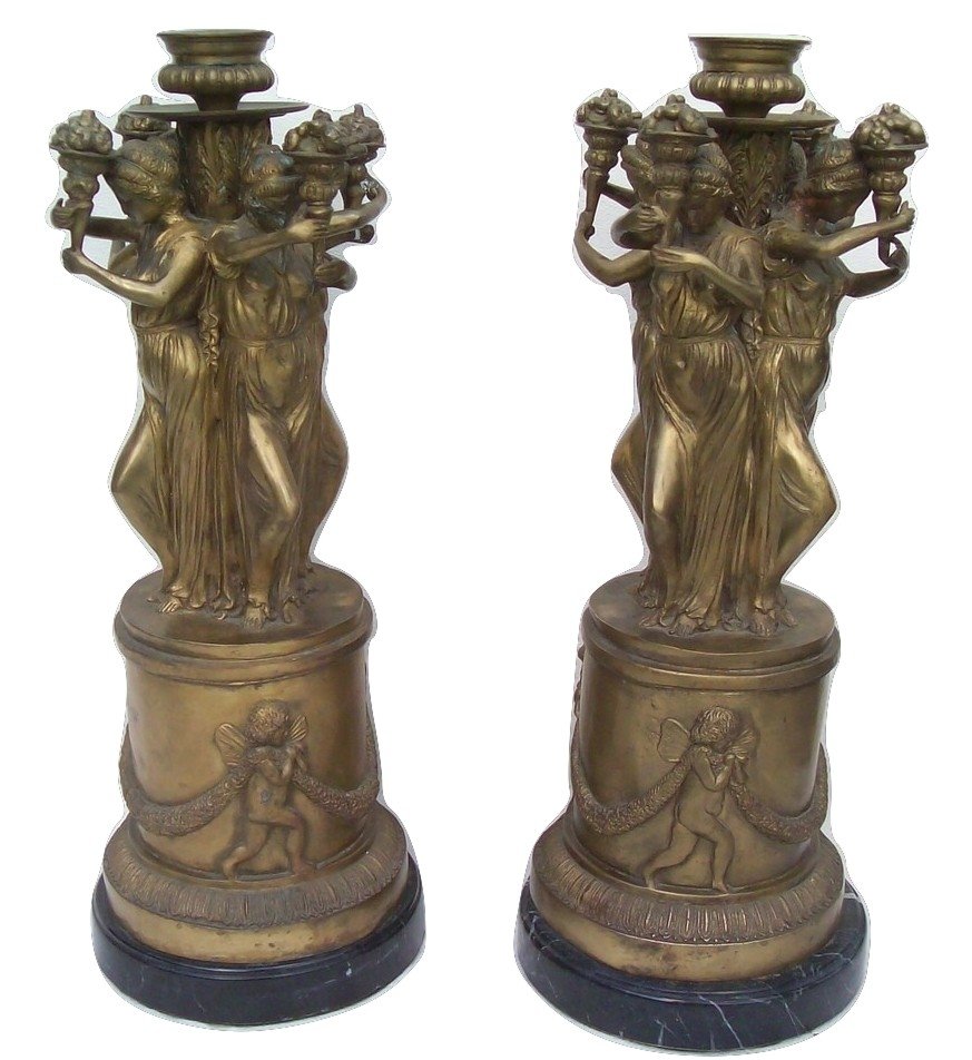 Pair of bronze Candelabras with a single candle holder (1 of 10)