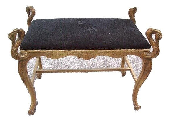 French Swan head Stool with black velvet seat cover (1 of 8)