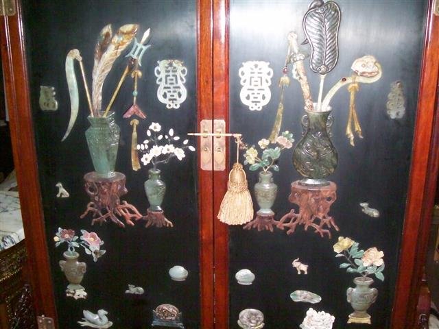 Important Chinese Jade covered rosewood display Cabinet (1 of 10)