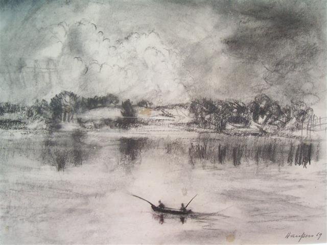 Listed Artist Clement Haupers charcoal drawing on paper (1 of 10)