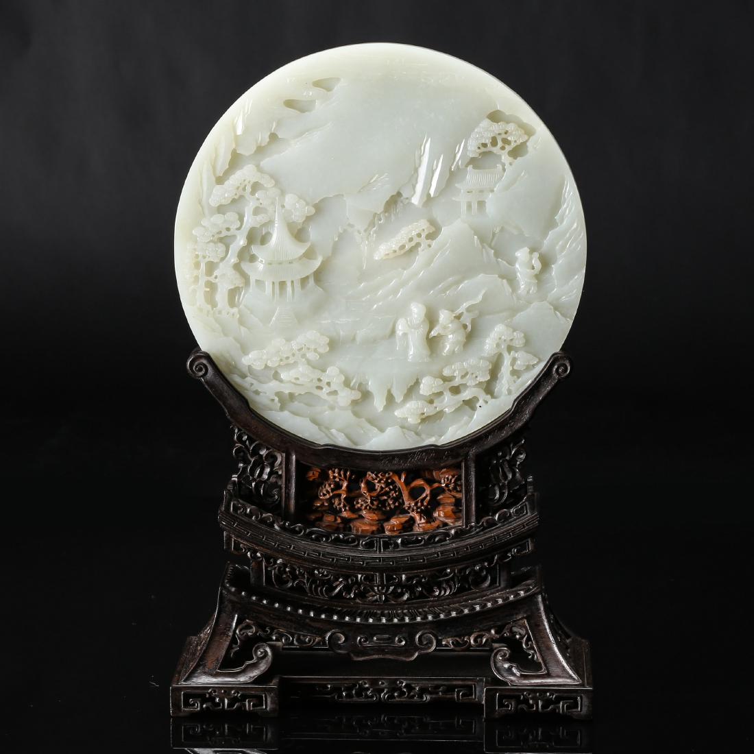 CHINESE WHITE JADE PLAQUE ON TABLE SCREEN (1 of 15)