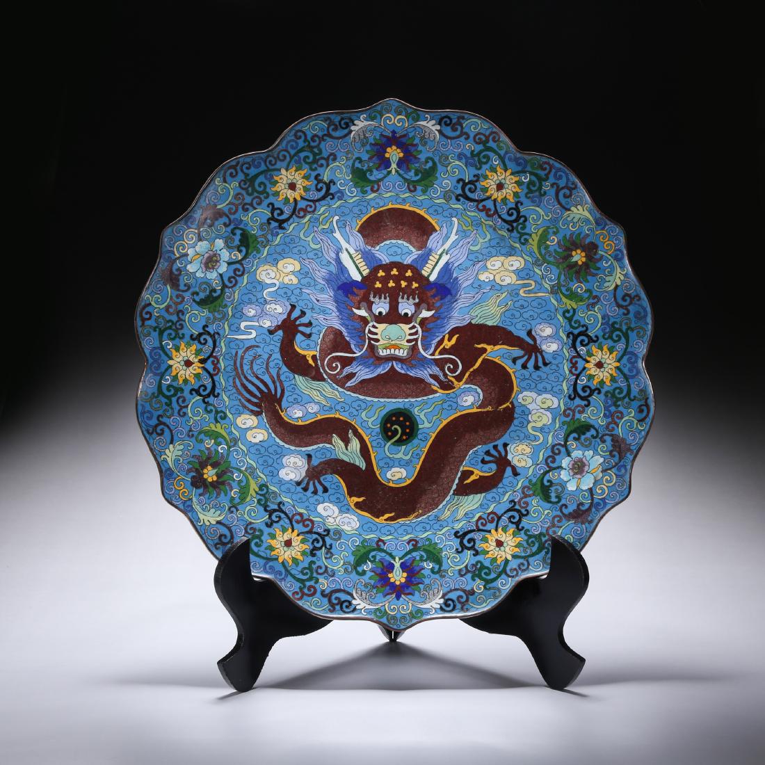 CHINESE CLOISONNE DRAGON CHARGER (1 of 9)