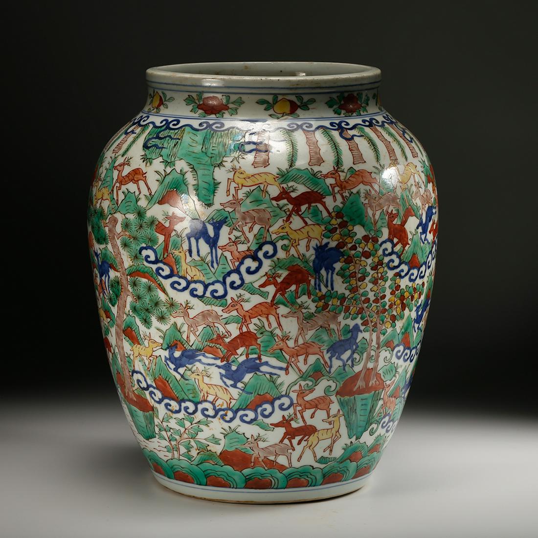 CHINESE WUCAI HUNDRED DEER PORCELAIN JAR (1 of 12)