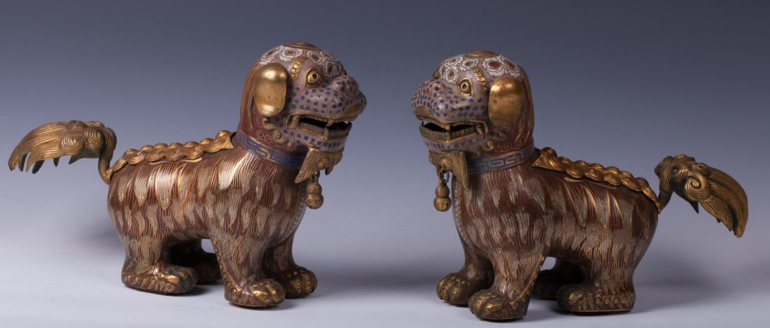 PAIR OF CHINESE GILT BRONZE CLOISONNE FOOLIONS (1 of 10)