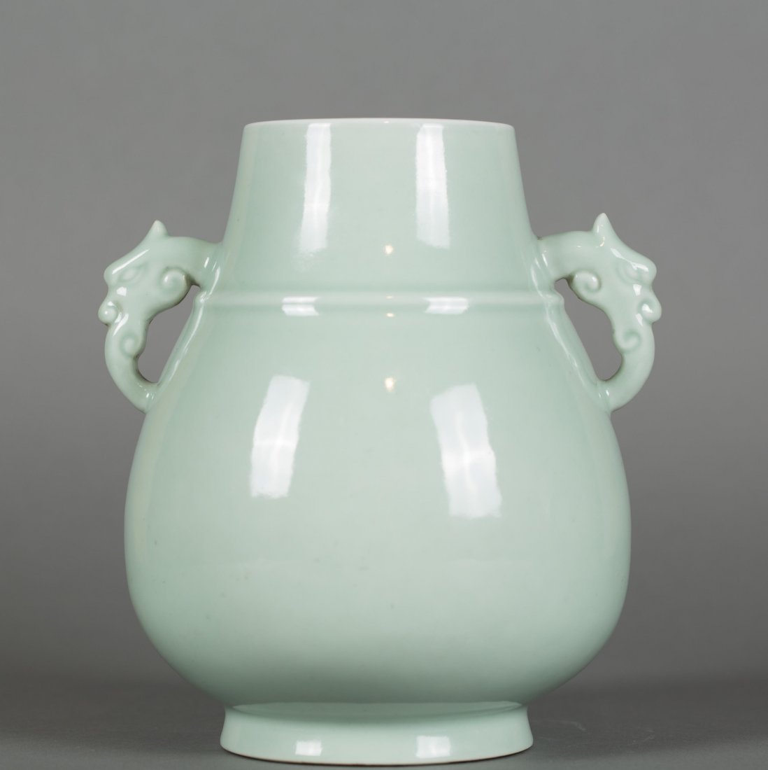 CHINESE CELADON GLAZED TWIN DRAGON EAR VASE (1 of 6)