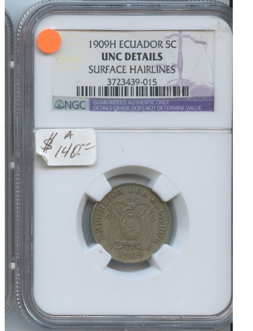 1909H ECUADOR 5 Centavo UNC NGC Rare Coin (1 of 2)