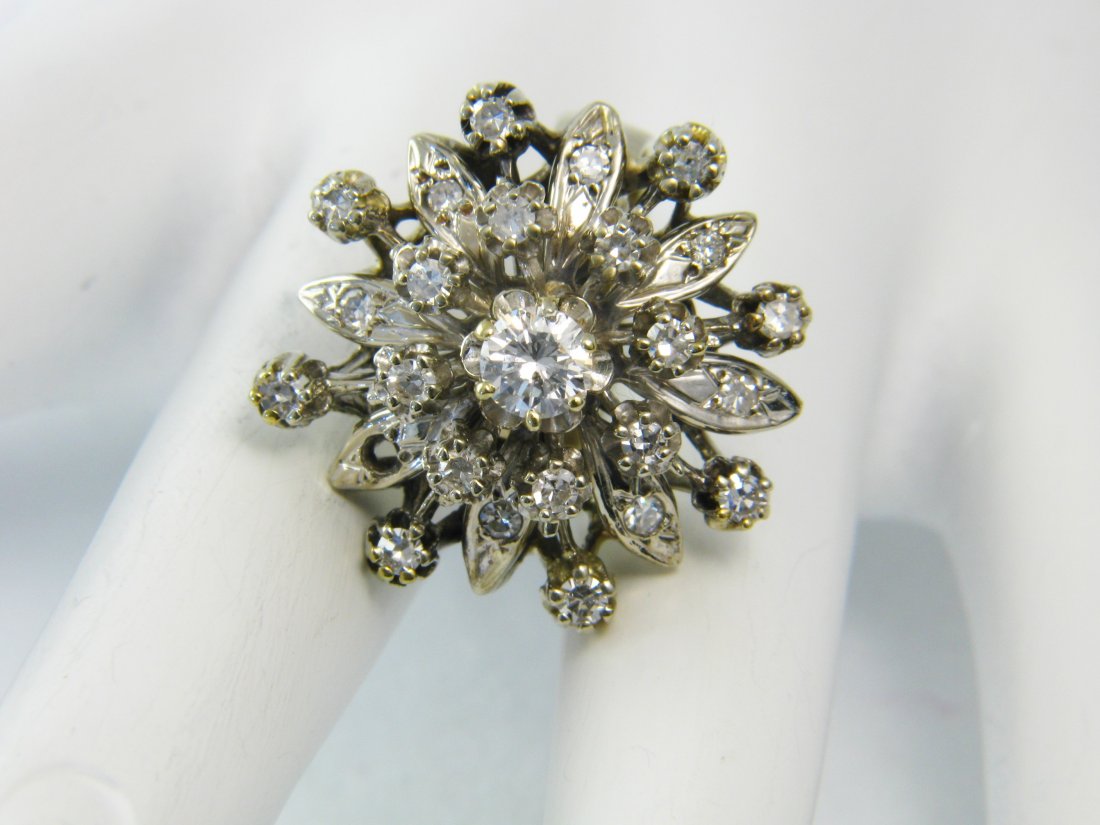 1Ct Diamond Vintage Beehive Flower Ring 14KWG (1 of 6)