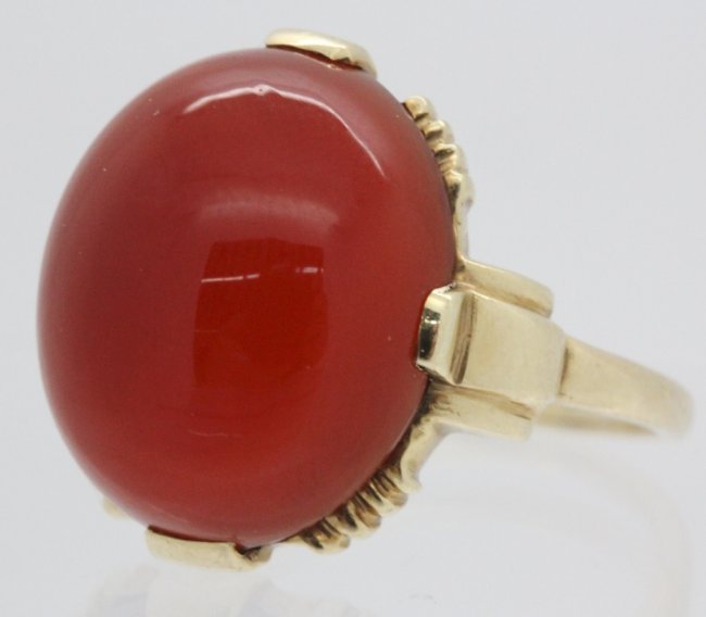 14K YG Cabachon Agate Carnelian Ring (1 of 5)